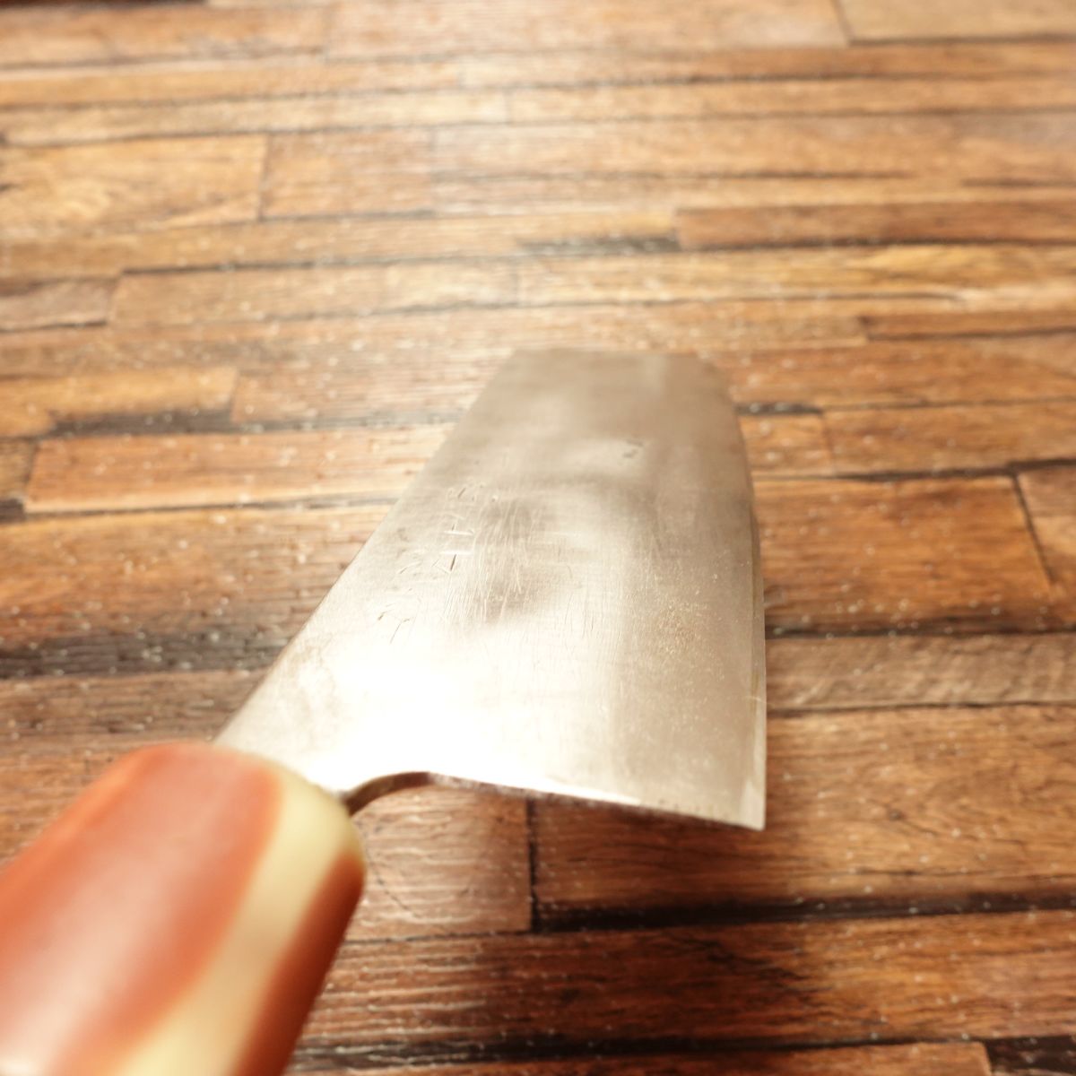 Kawashimaya Nakiri Knife, Sharpened, Kawashimaya Custom Order, Red Handle, 165mm