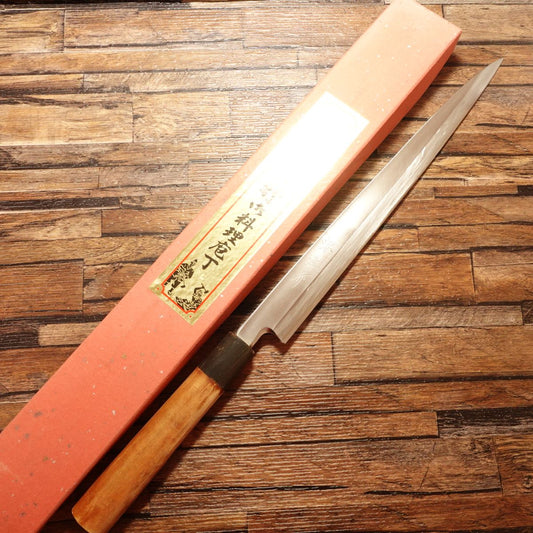 Sakai Takayuki Yanagiba Knife, Sharpened, Water Buffalo Handle, Gin-San Stainless Steel (Ginsan No.3), Sashimi Knife, Boxed, 300mm