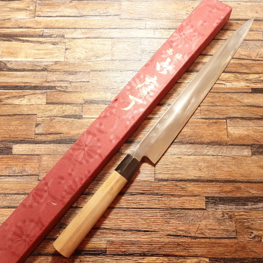 Ryogokuya Yanagiba Knife, Sharpened, Water Buffalo Handle, Sashimi Knife, Aogami No.2 Steel, Forged, Ryogokuya, Boxed, 300mm
