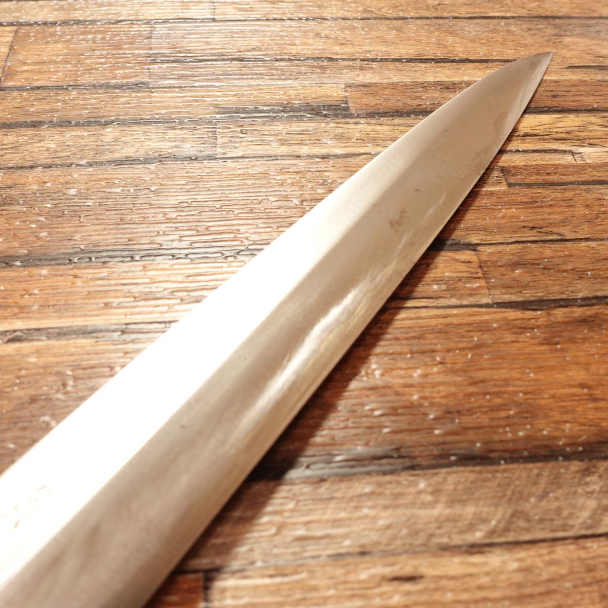 Kikusue Yanagiba Knife, Sharpened, Forged by Swordsmith Mizuno Masanori, Sashimi Knife, White Water Buffalo Handle, High-Carbon Steel, Rare, 275mm