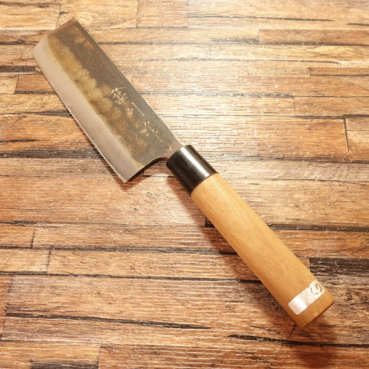 Yamajin Nakiri Knife, Sharpened, Black Finish, Double Bevel, Brand Sticker, 160mm