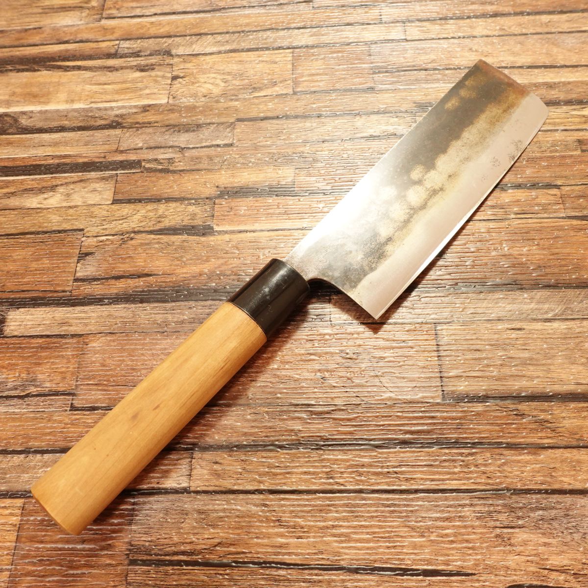 Yamajin Nakiri Knife, Sharpened, Black Finish, Double Bevel, Brand Sticker, 160mm