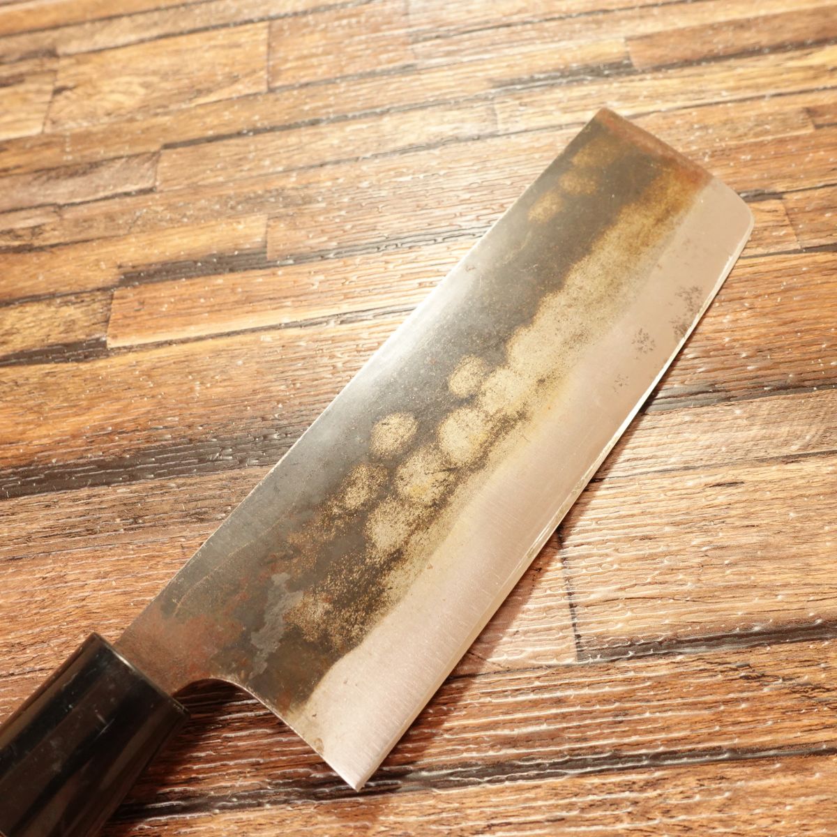 Yamajin Nakiri Knife, Sharpened, Black Finish, Double Bevel, Brand Sticker, 160mm