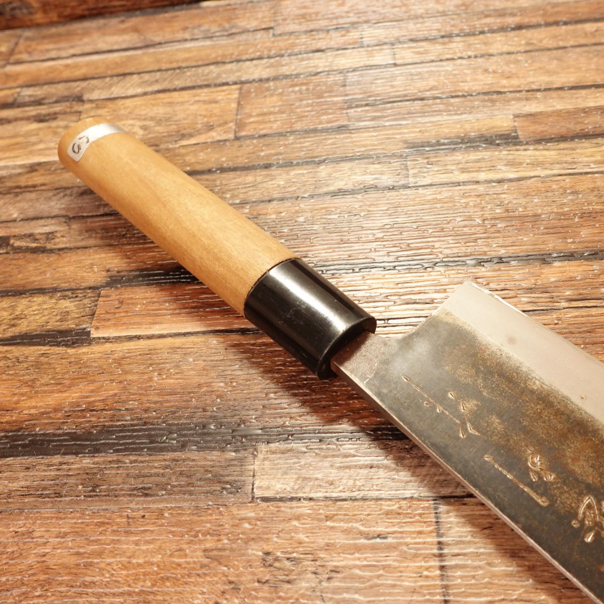 Yamajin Nakiri Knife, Sharpened, Black Finish, Double Bevel, Brand Sticker, 160mm