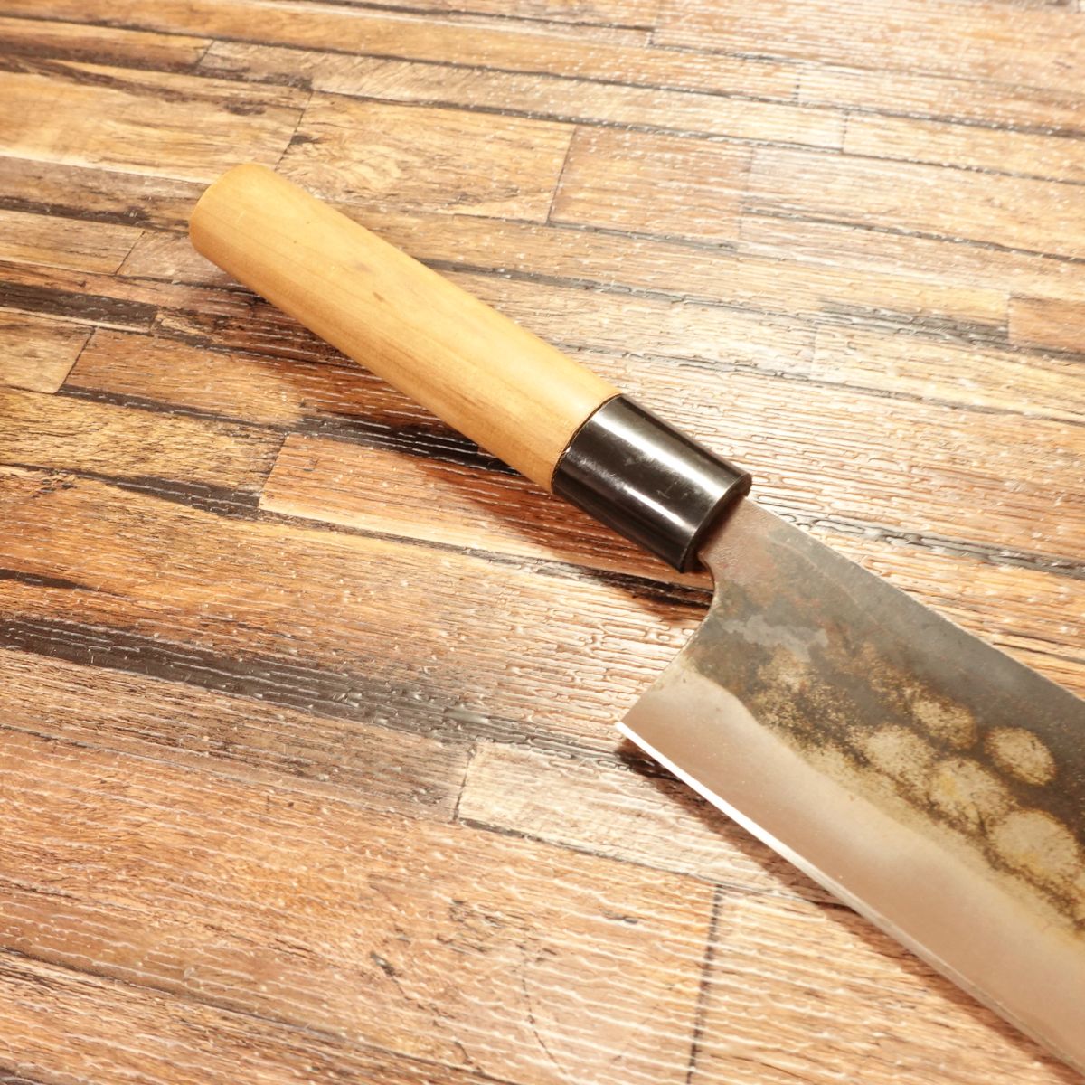 Yamajin Nakiri Knife, Sharpened, Black Finish, Double Bevel, Brand Sticker, 160mm