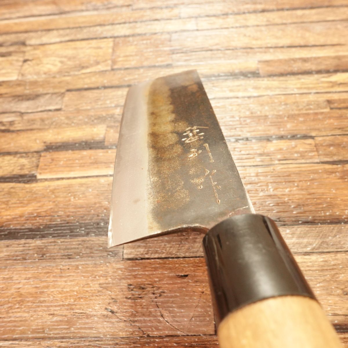 Yamajin Nakiri Knife, Sharpened, Black Finish, Double Bevel, Brand Sticker, 160mm