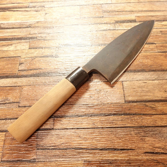 Koshino Kanemitsu Deba Knife, Sharpened, Black Rust Finish, Hagane Steel, Single Bevel, 170mm