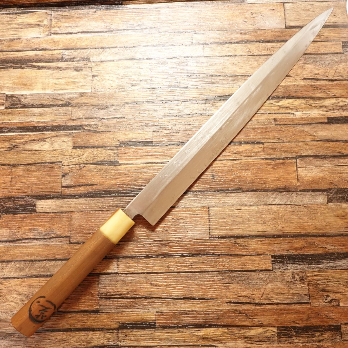 Hisamaru Yanagiba Knife, Sharpened, White Buffalo Horn Handle, Kyokujo Series, Sashimi Knife, 360mm