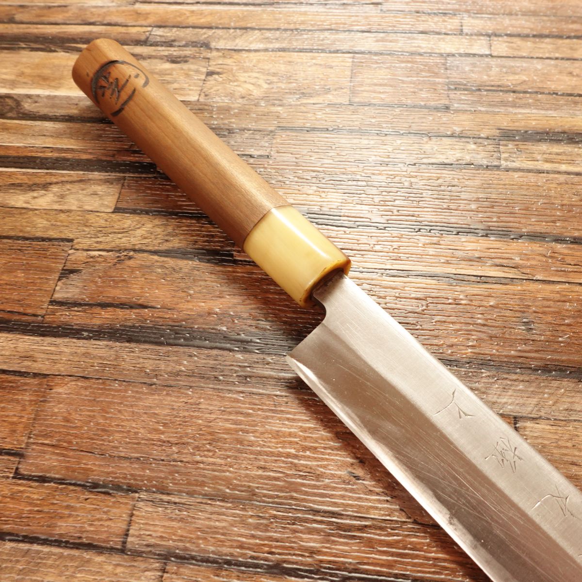 Hisamaru Yanagiba Knife, Sharpened, White Buffalo Horn Handle, Kyokujo Series, Sashimi Knife, 360mm