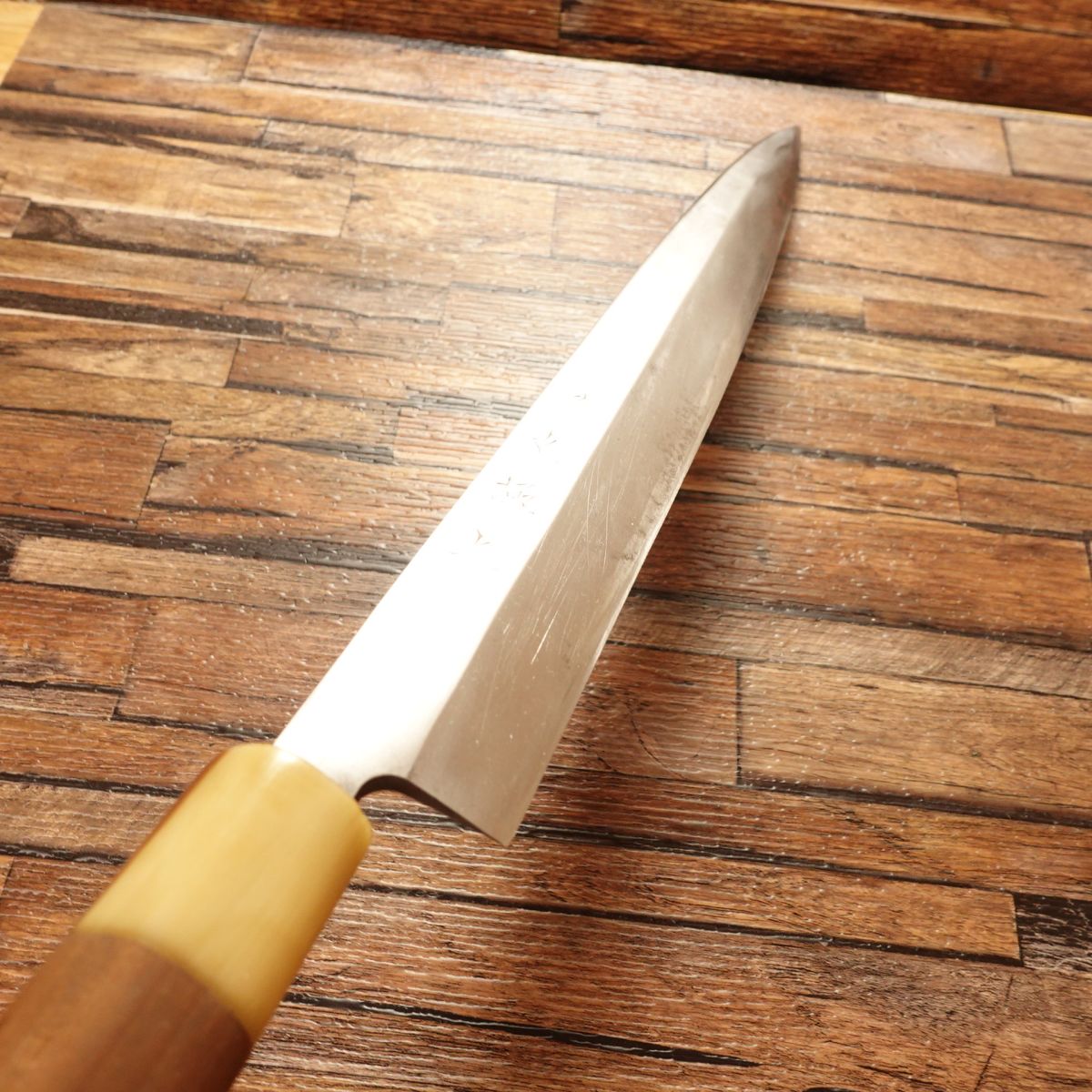 Hisamaru Yanagiba Knife, Sharpened, White Buffalo Horn Handle, Kyokujo Series, Sashimi Knife, 360mm