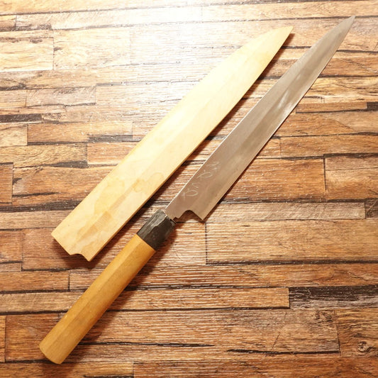 Miyakoya Yanagiba Knife, Sharpened, Water Buffalo Handle, Sashimi Knife, With Wooden Sheath, 245mm