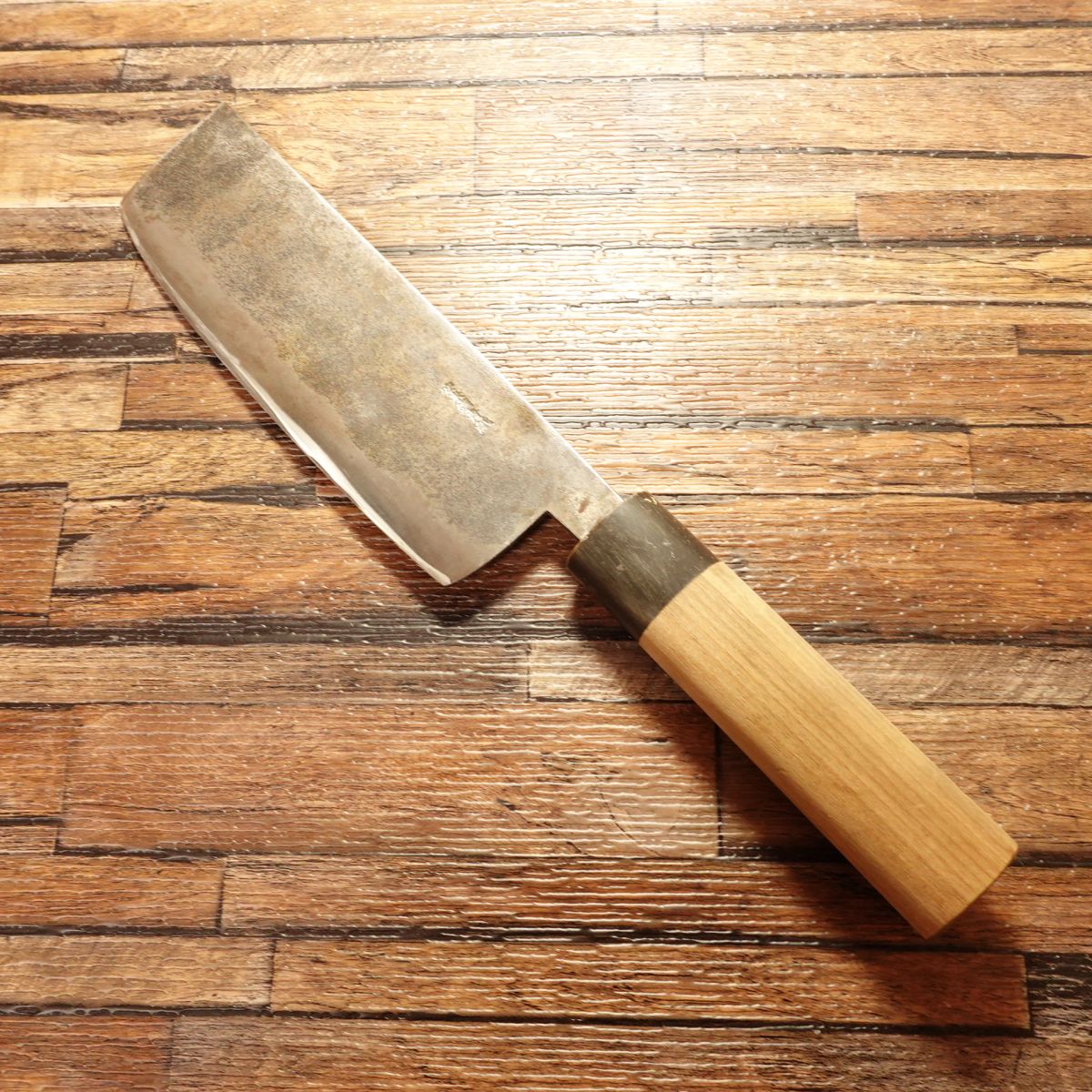 Izutsuki Kiya Nakiri Knife, Sharpened, Water Buffalo Handle, Yasugi Blue Paper Steel, Black Finish, Excellent Condition, 160 mm