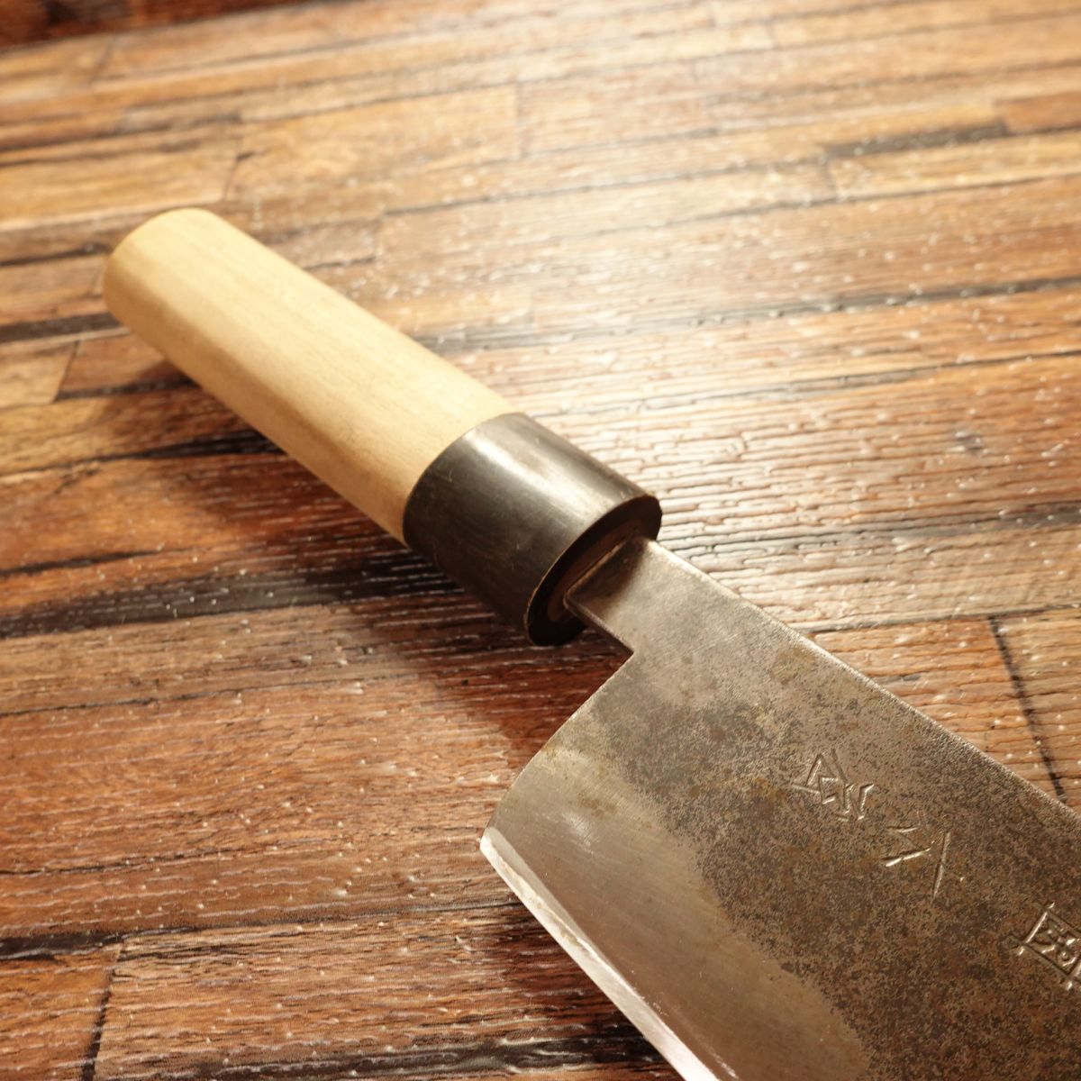 Izutsuki Kiya Nakiri Knife, Sharpened, Water Buffalo Handle, Yasugi Blue Paper Steel, Black Finish, Excellent Condition, 160 mm