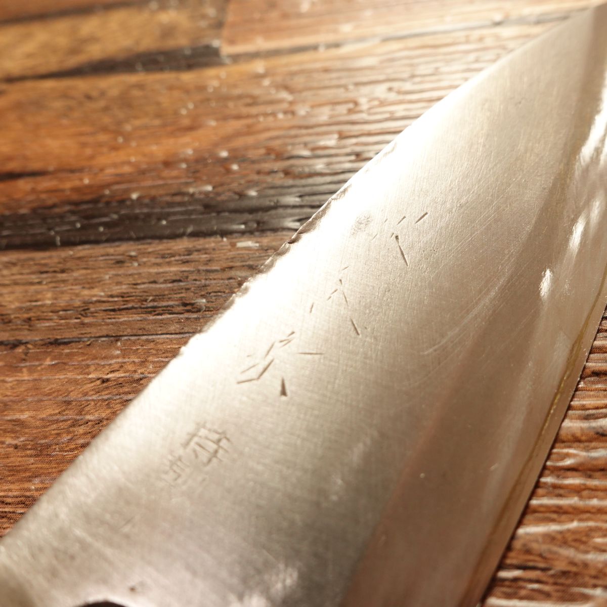Sakai Shugaku Aji‑Kiri (Small Deba) Knife, Sharpened, Special Aji Cutter, 105 mm (note: some damage on the spine)