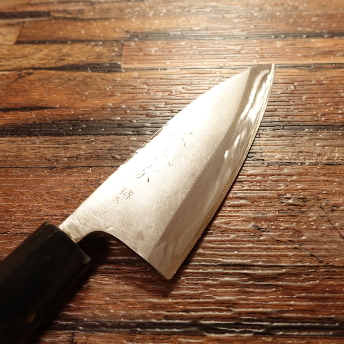 Sakai Shugaku Aji‑Kiri (Small Deba) Knife, Sharpened, Special Aji Cutter, 105 mm (note: some damage on the spine)