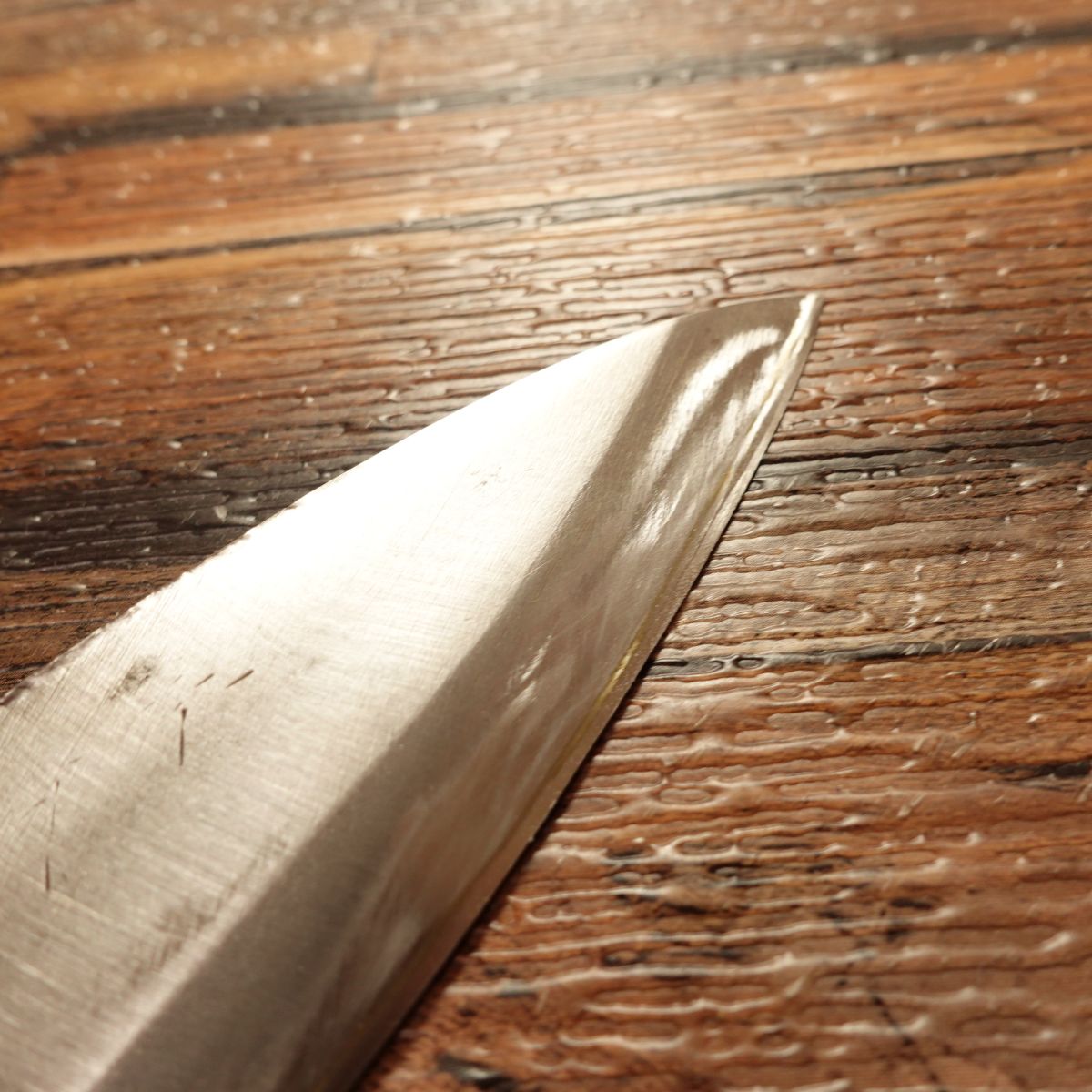 Sakai Shugaku Aji‑Kiri (Small Deba) Knife, Sharpened, Special Aji Cutter, 105 mm (note: some damage on the spine)