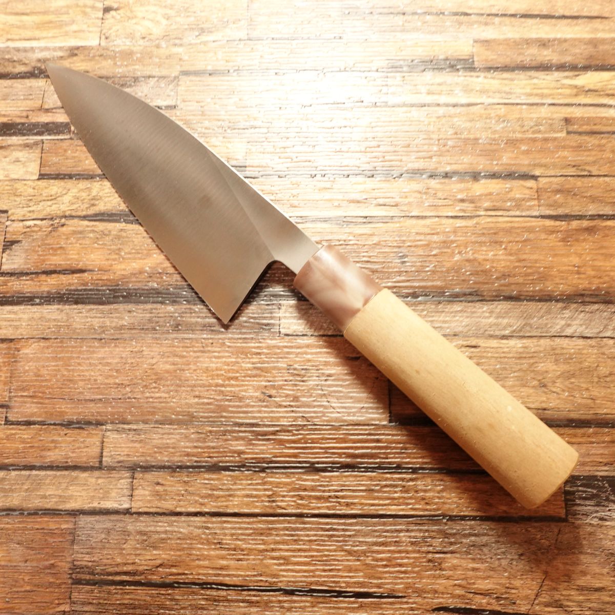 Teruhide Aio‑Deba Knife, Sharpened, Hagane, Deba Blade, Marble Handle, with Brand Sticker, Unused Storage, 160 mm