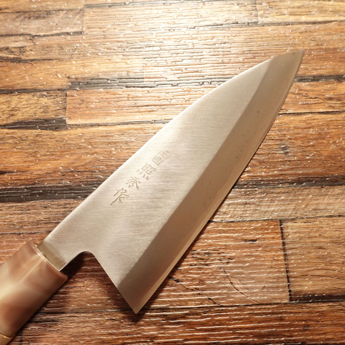 Teruhide Aio‑Deba Knife, Sharpened, Hagane, Deba Blade, Marble Handle, with Brand Sticker, Unused Storage, 160 mm