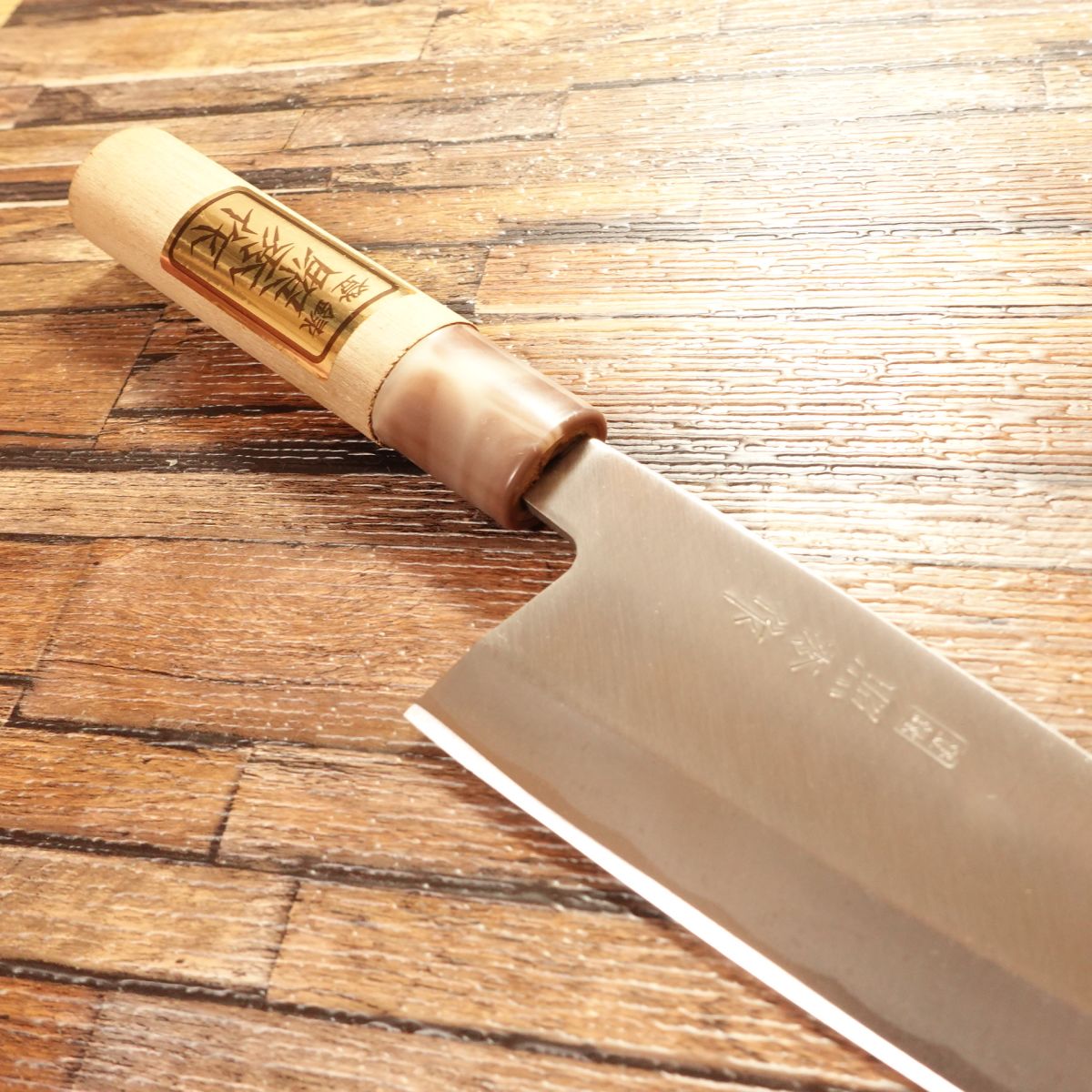 Teruhide Aio‑Deba Knife, Sharpened, Hagane, Deba Blade, Marble Handle, with Brand Sticker, Unused Storage, 160 mm