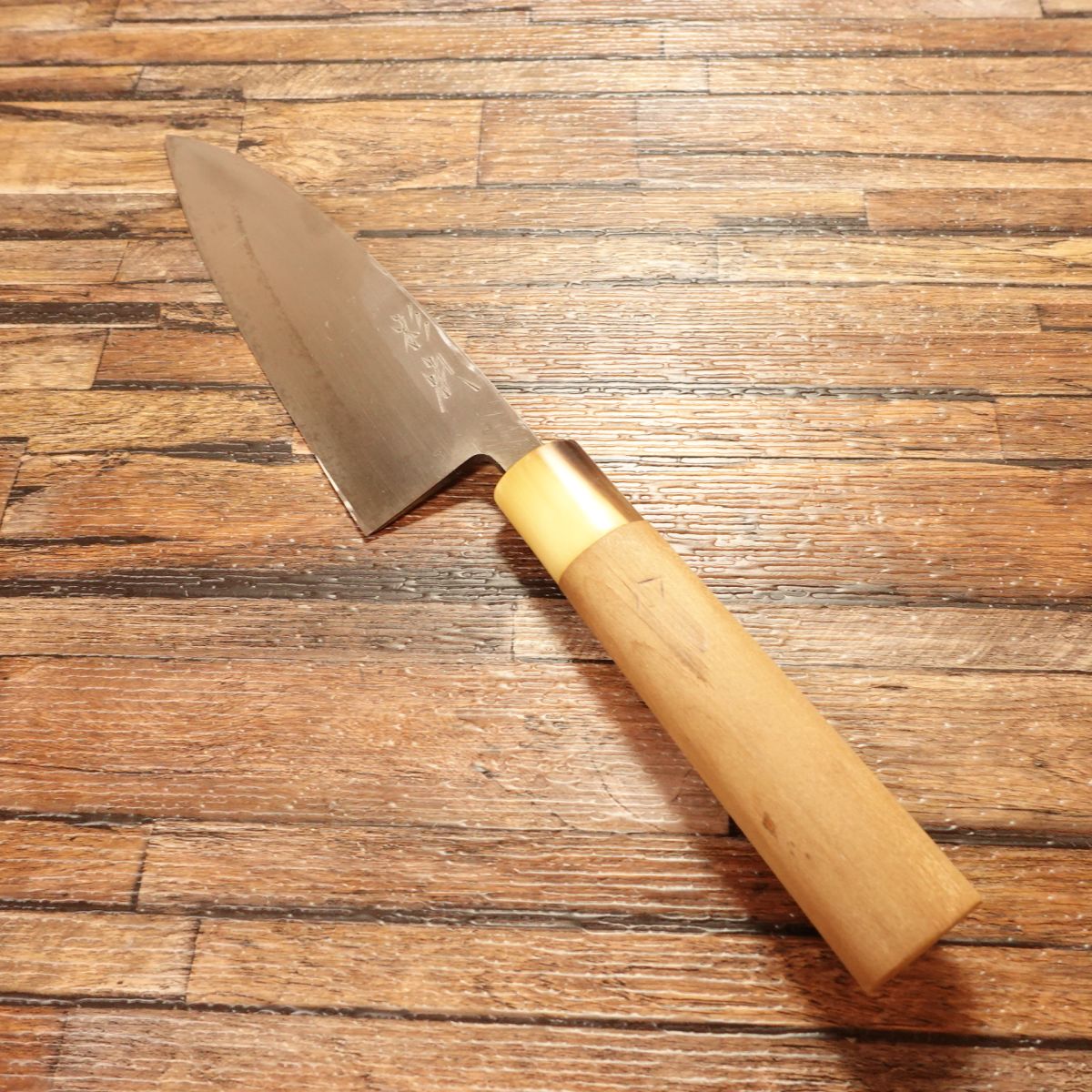 Sugimoto Ai-Deba Knife, Sharpened, White Water Buffalo Handle, Slim Body Trimmer, 155mm