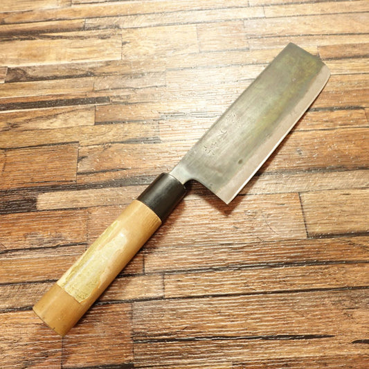 [HYPER REBORN] Rikisou Nakiri Knife, Sharpened, Black Oxide Finish, Hagane Steel, Double Bevel, Original Seal Remains, 160mm