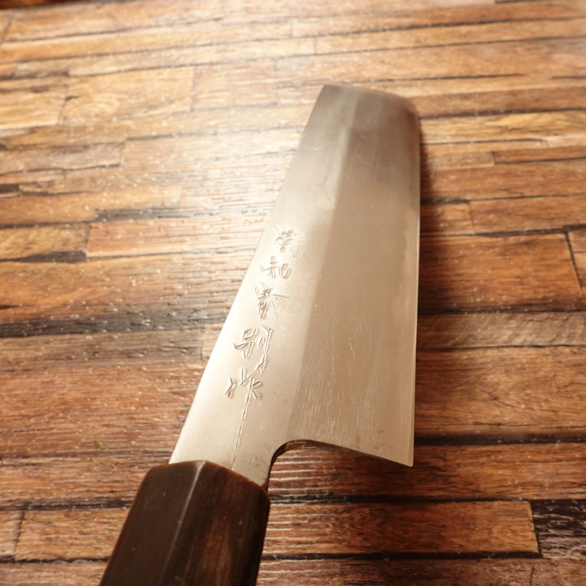 Kikutomoharu Usuba Knife, Sharpened, Large Size, Buffalo Horn Handle, With Sticker, Minimal Use, 240mm