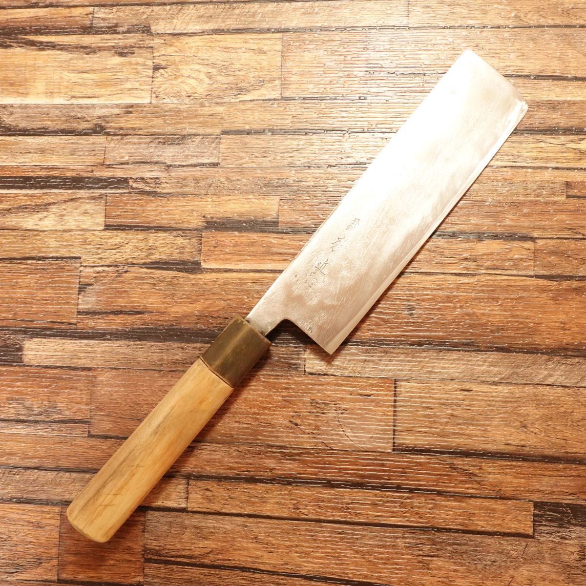 Fusachika Nakiri Knife, Sharpened, Water Buffalo Handle, Nashiji Finish, Double Bevel, Hagane, 165mm