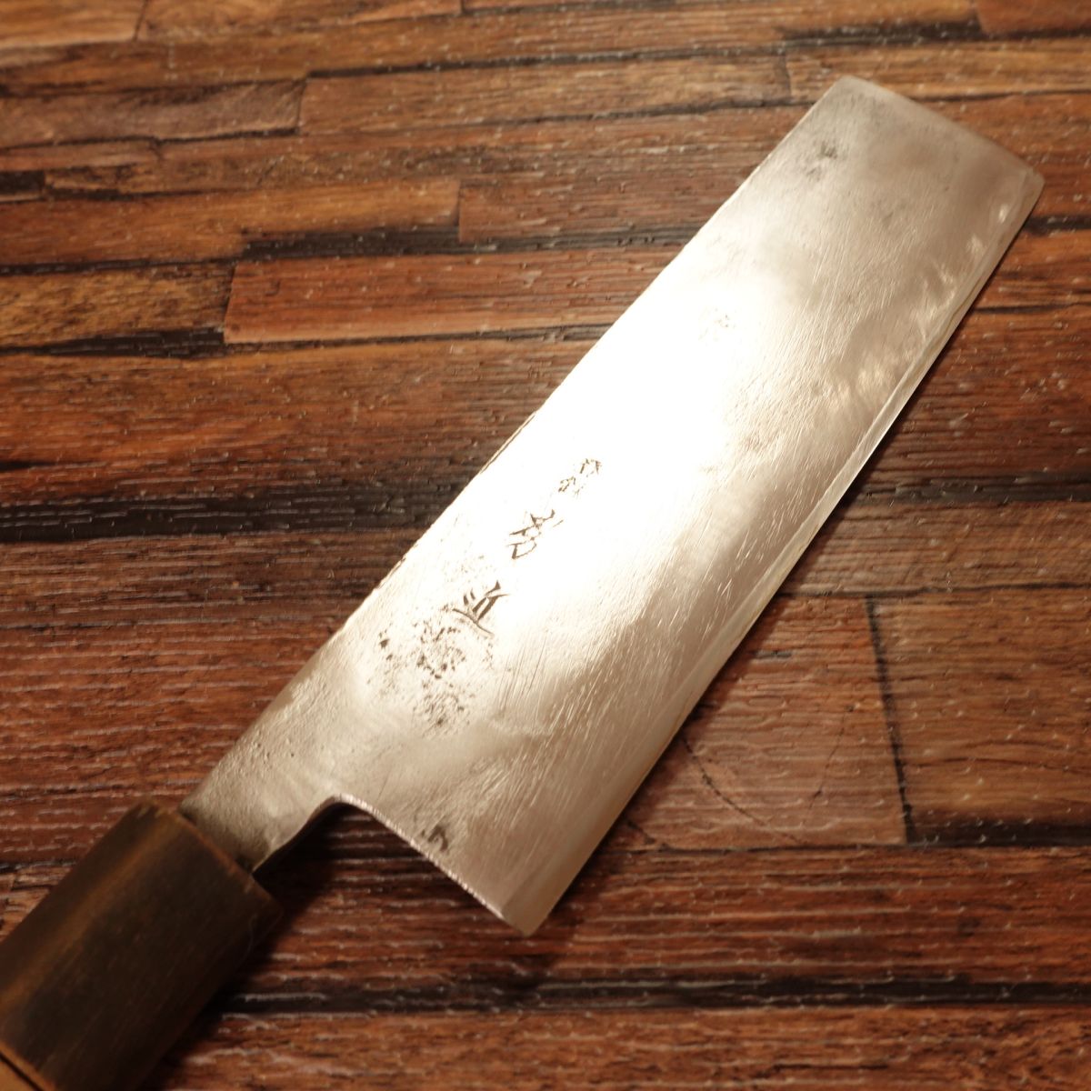 Fusachika Nakiri Knife, Sharpened, Water Buffalo Handle, Nashiji Finish, Double Bevel, Hagane, 165mm