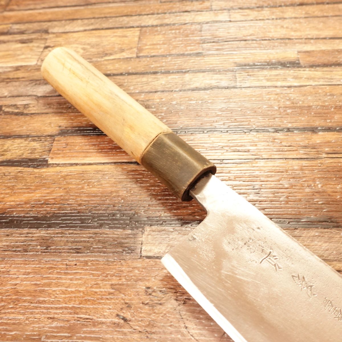 Fusachika Nakiri Knife, Sharpened, Water Buffalo Handle, Nashiji Finish, Double Bevel, Hagane, 165mm