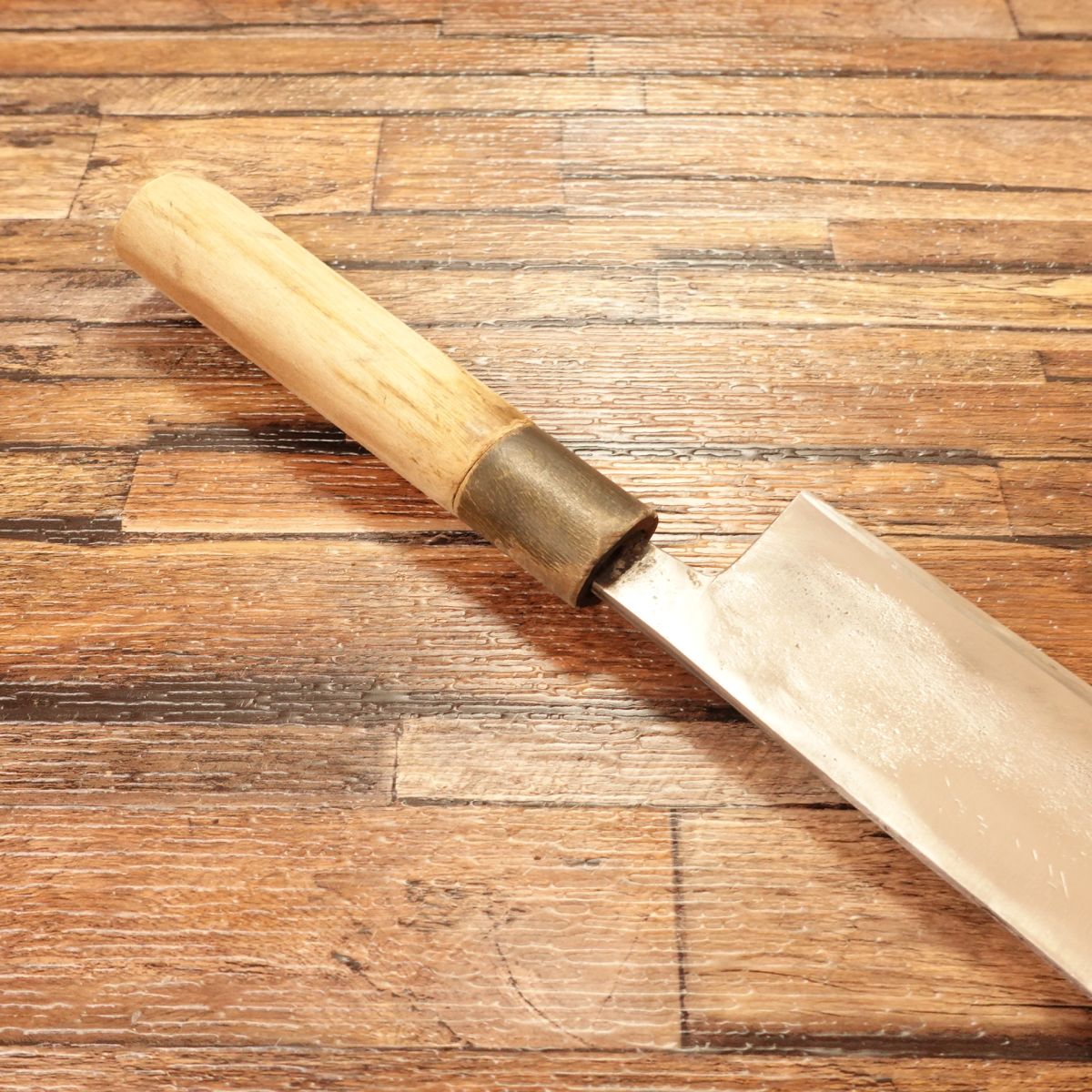 Fusachika Nakiri Knife, Sharpened, Water Buffalo Handle, Nashiji Finish, Double Bevel, Hagane, 165mm