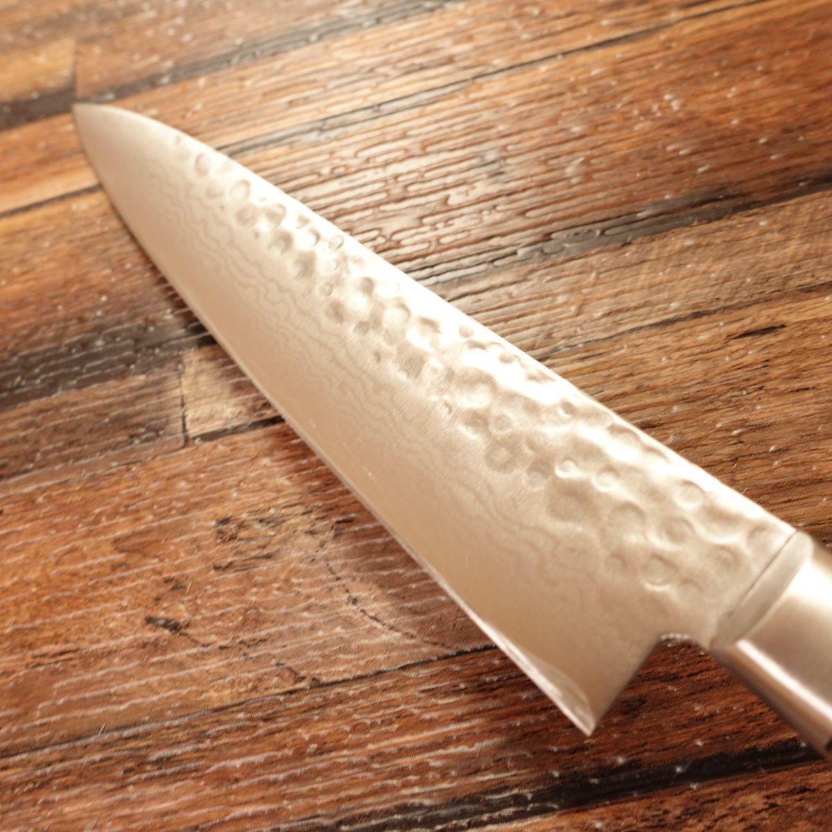 Kikusue Petty Knife, Sharpened, Fruit Knife, Damascus 17-Layer, Hammer Pattern, Mahogany Handle, Nearly Unused, 140mm