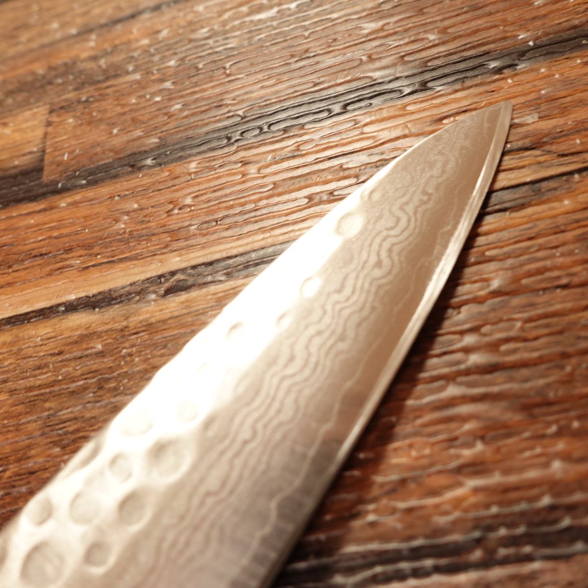 Kikusue Petty Knife, Sharpened, Fruit Knife, Damascus 17-Layer, Hammer Pattern, Mahogany Handle, Nearly Unused, 140mm