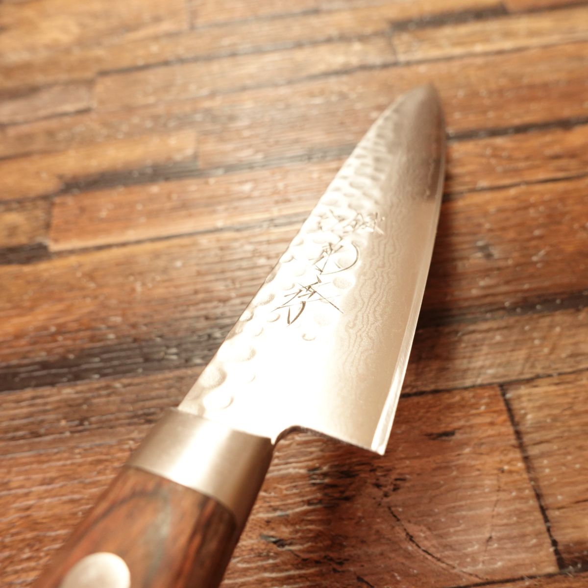 Kikusue Petty Knife, Sharpened, Fruit Knife, Damascus 17-Layer, Hammer Pattern, Mahogany Handle, Nearly Unused, 140mm
