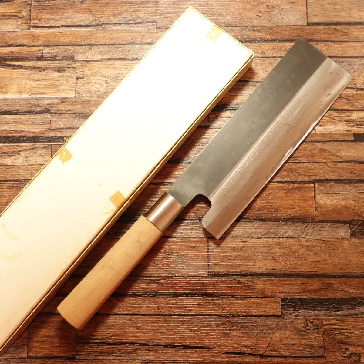 Teruhisa Men-Kiri Knife, Sharpened, Ishizuki Black Finish, Soba Cutter, Moonstone Honpo, Nearly Unused, Boxed, 215mm