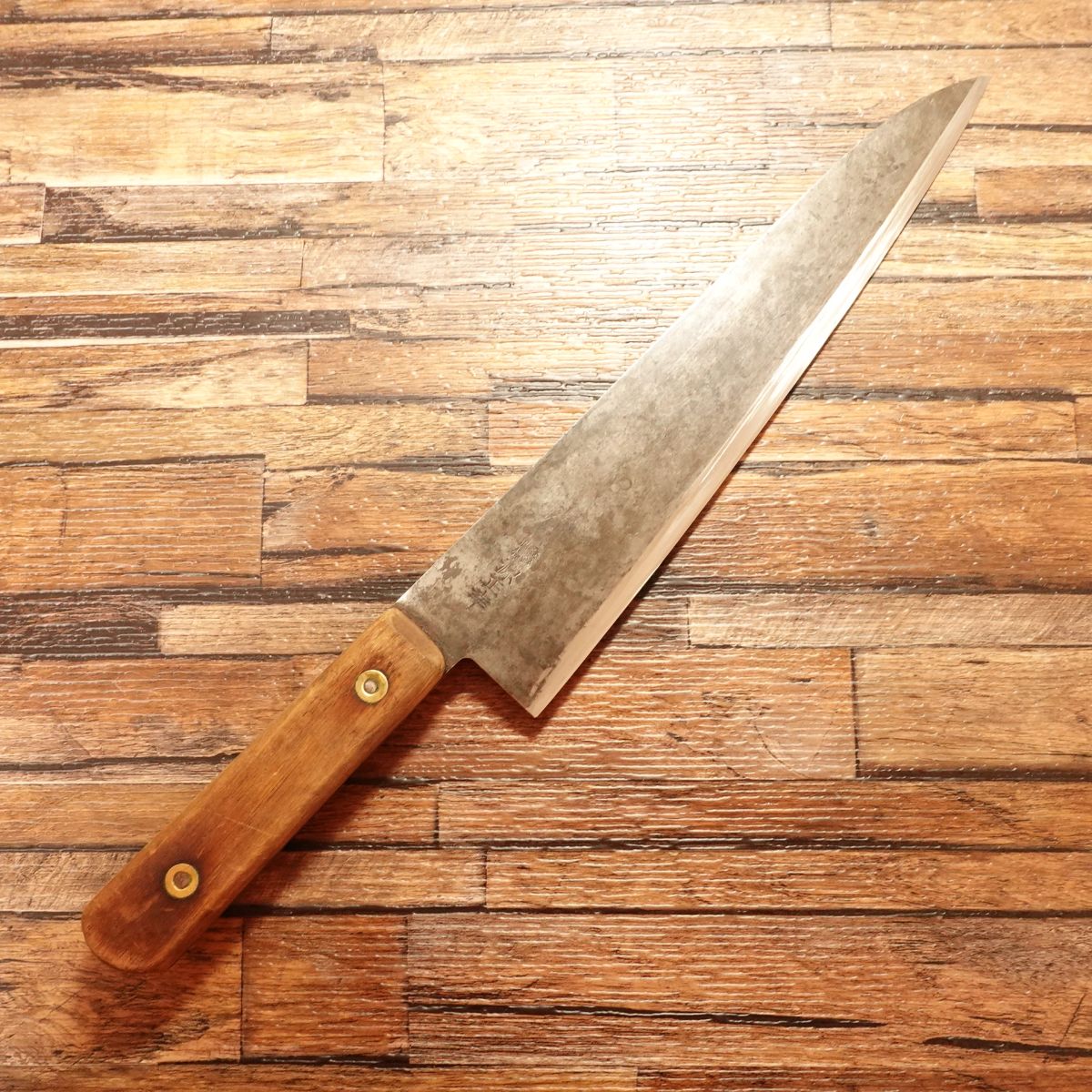 Minamoto Masayuki Western Deba Knife, Sharpened, Kuro-Uchi, Gyuto Style, Black Rust Finish, Semi-Single Bevel 8:2, Carefully Used, 240mm