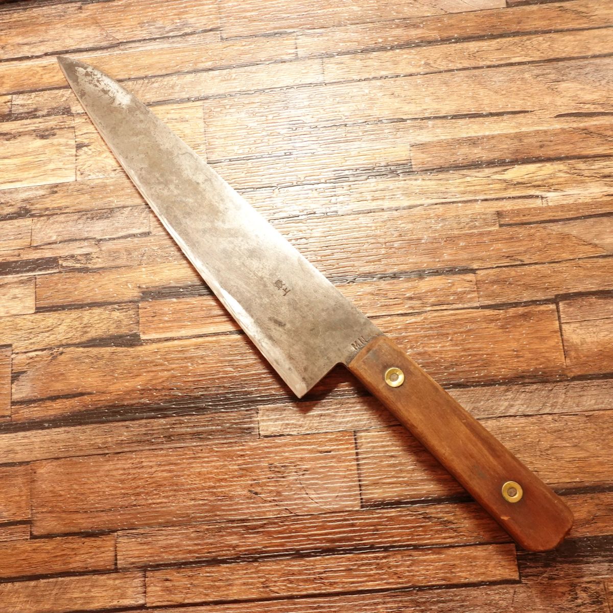 Minamoto Masayuki Western Deba Knife, Sharpened, Kuro-Uchi, Gyuto Style, Black Rust Finish, Semi-Single Bevel 8:2, Carefully Used, 240mm