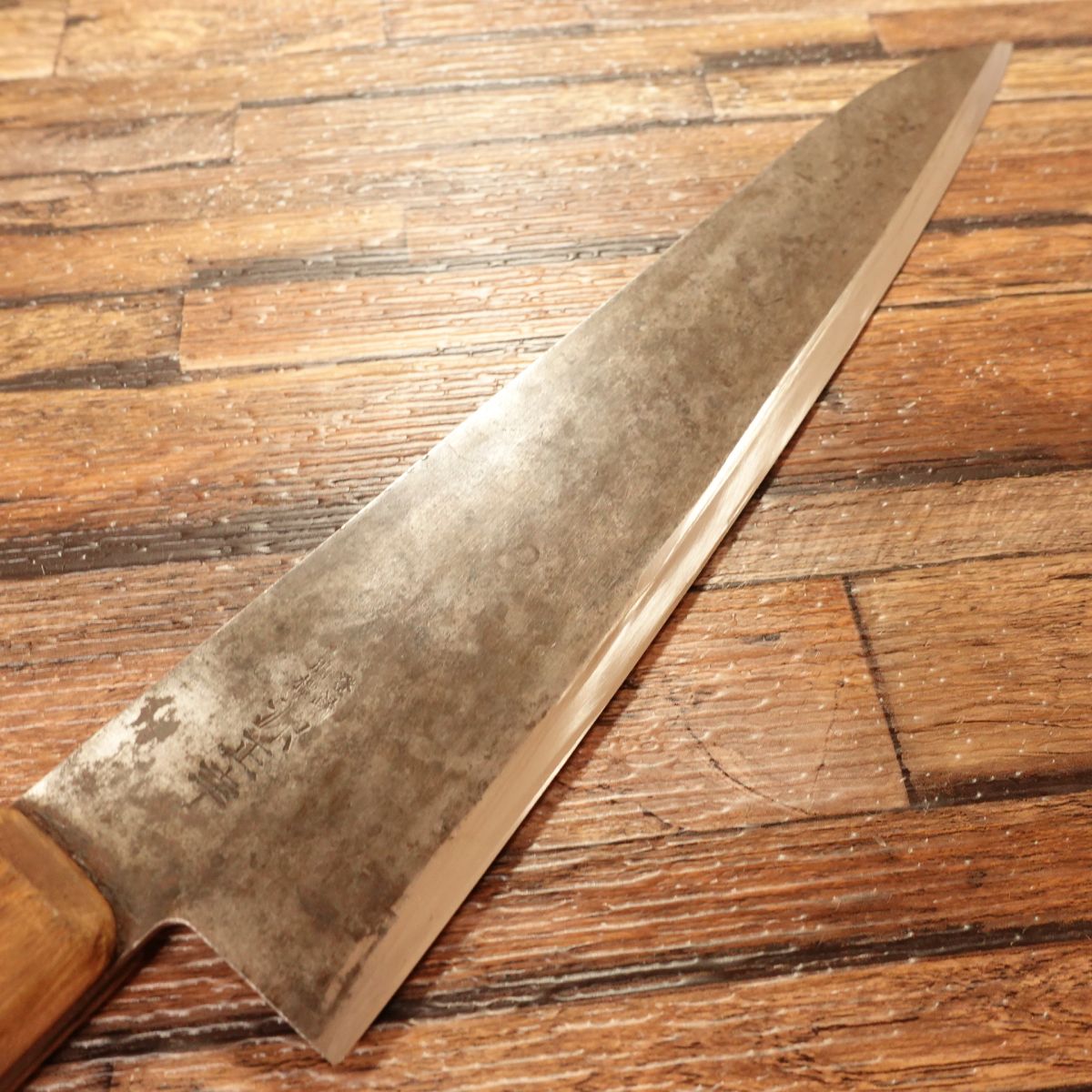 Minamoto Masayuki Western Deba Knife, Sharpened, Kuro-Uchi, Gyuto Style, Black Rust Finish, Semi-Single Bevel 8:2, Carefully Used, 240mm