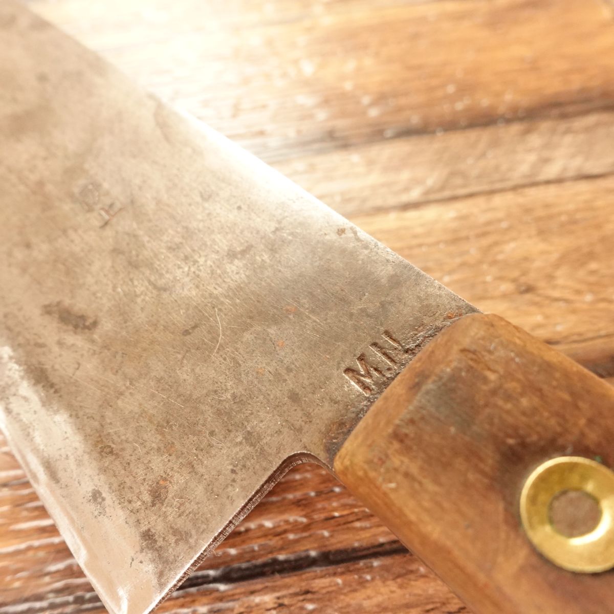 Minamoto Masayuki Western Deba Knife, Sharpened, Kuro-Uchi, Gyuto Style, Black Rust Finish, Semi-Single Bevel 8:2, Carefully Used, 240mm