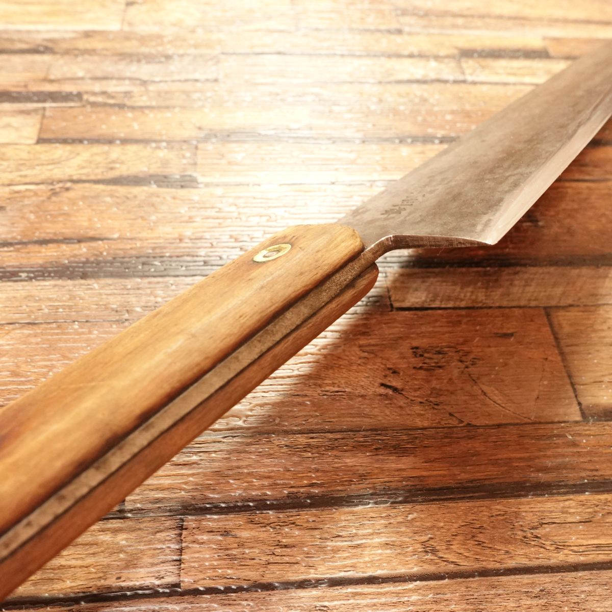 Minamoto Masayuki Western Deba Knife, Sharpened, Kuro-Uchi, Gyuto Style, Black Rust Finish, Semi-Single Bevel 8:2, Carefully Used, 240mm