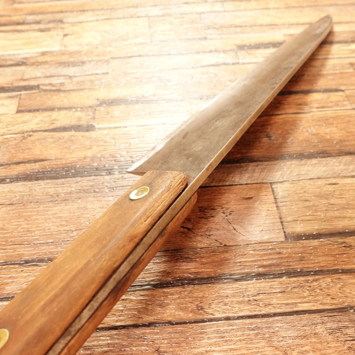 Minamoto Masayuki Western Deba Knife, Sharpened, Kuro-Uchi, Gyuto Style, Black Rust Finish, Semi-Single Bevel 8:2, Carefully Used, 240mm