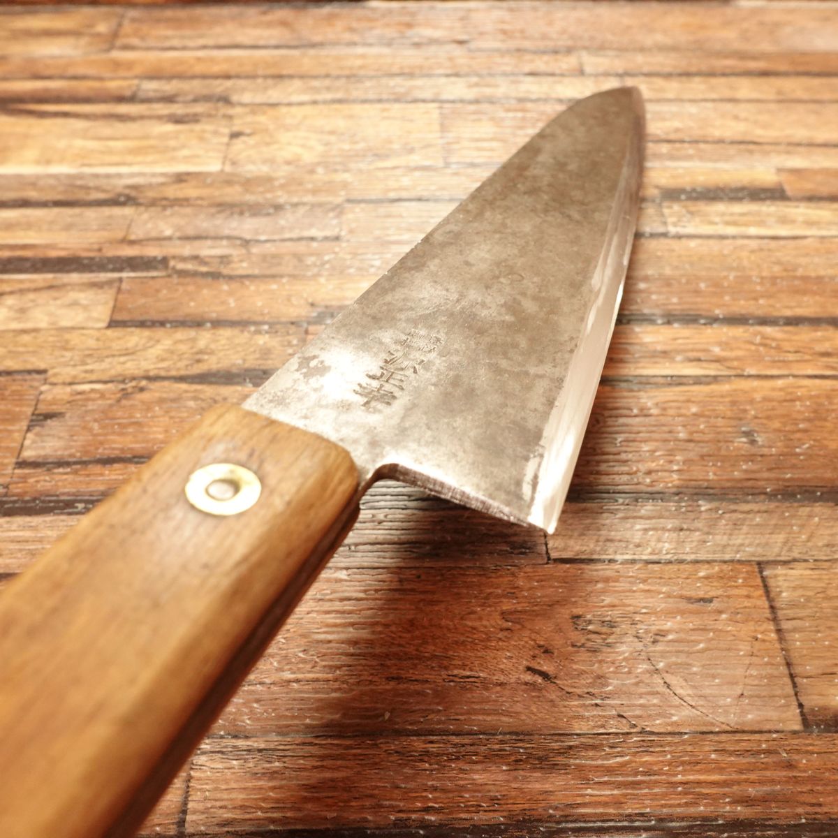 Minamoto Masayuki Western Deba Knife, Sharpened, Kuro-Uchi, Gyuto Style, Black Rust Finish, Semi-Single Bevel 8:2, Carefully Used, 240mm