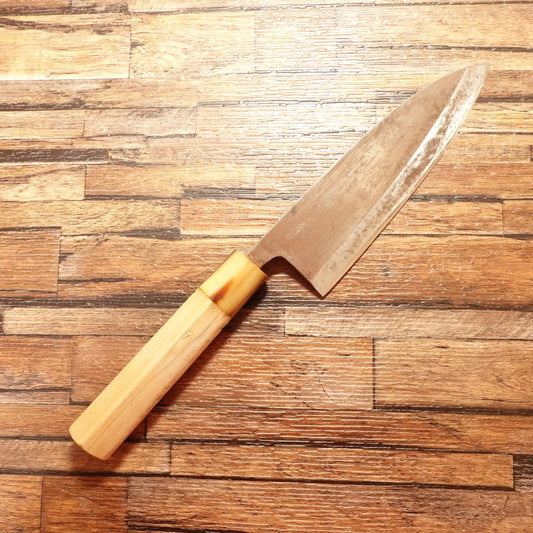 Kikusue Deba Knife, Sharpened, White Water Buffalo Handle, Funayuki, Hagane, Single Bevel, 155mm