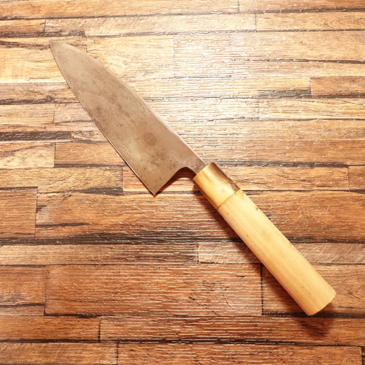 Kikusue Deba Knife, Sharpened, White Water Buffalo Handle, Funayuki, Hagane, Single Bevel, 155mm