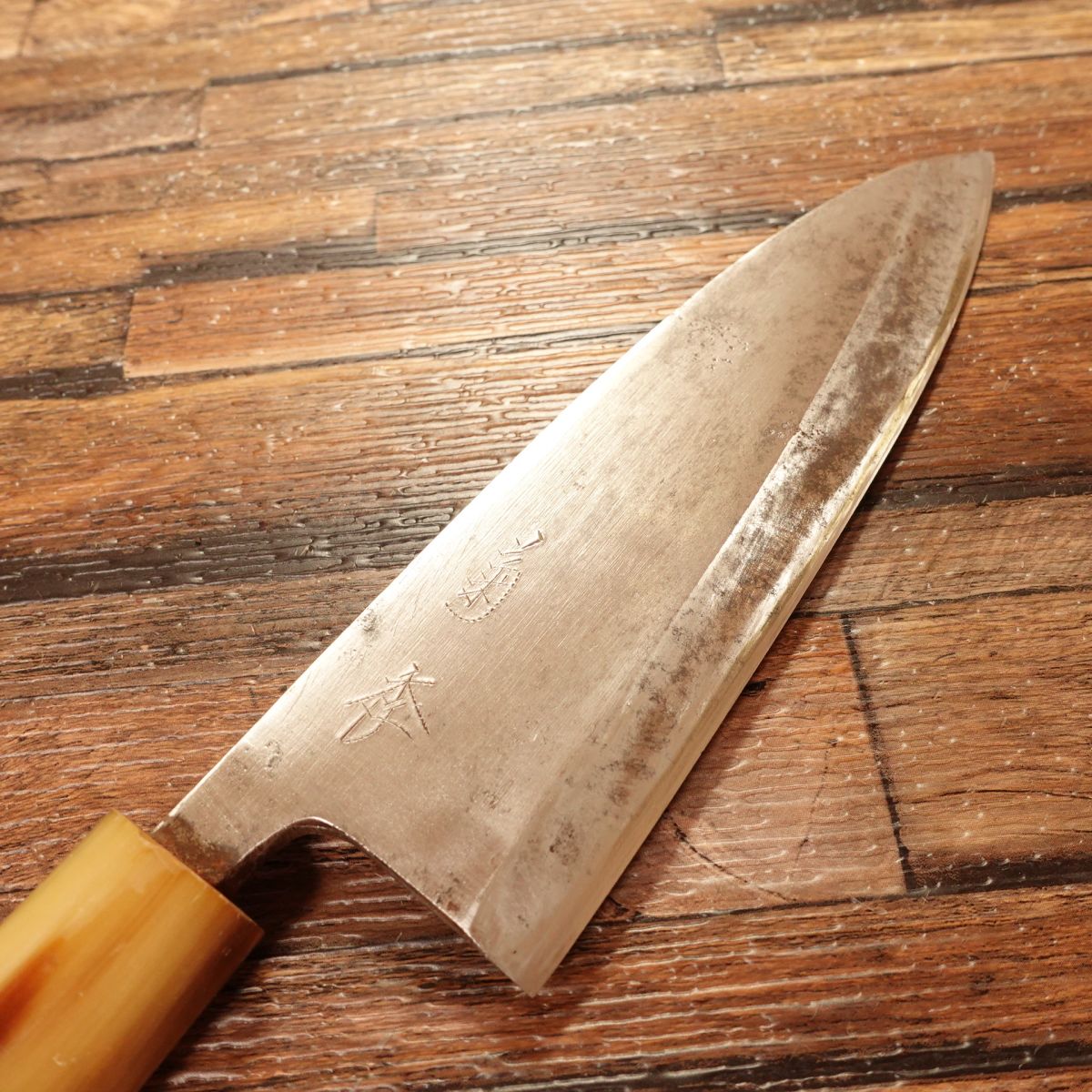 Kikusue Deba Knife, Sharpened, White Water Buffalo Handle, Funayuki, Hagane, Single Bevel, 155mm