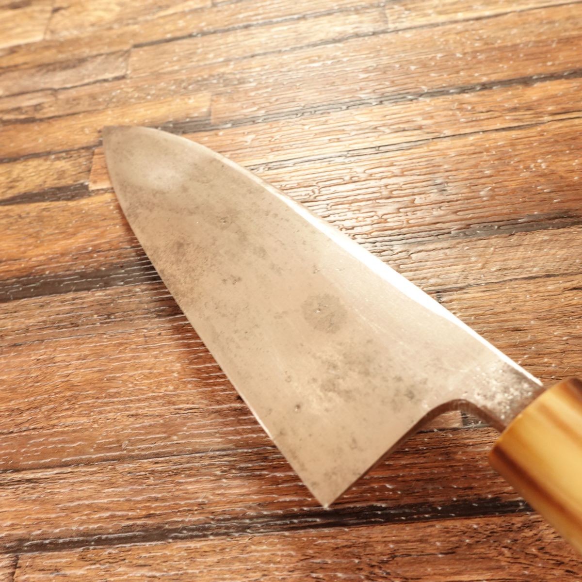 Kikusue Deba Knife, Sharpened, White Water Buffalo Handle, Funayuki, Hagane, Single Bevel, 155mm