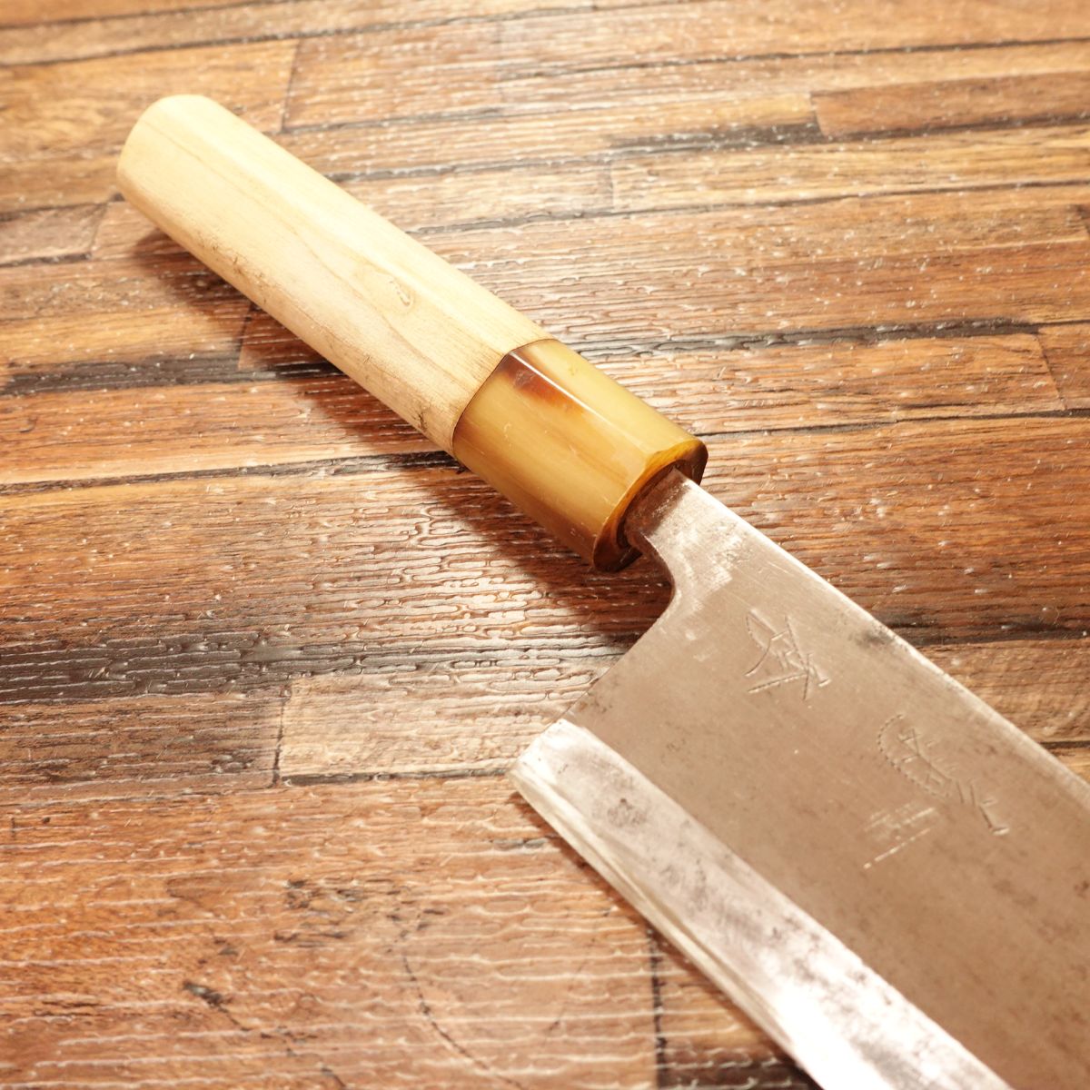 Kikusue Deba Knife, Sharpened, White Water Buffalo Handle, Funayuki, Hagane, Single Bevel, 155mm