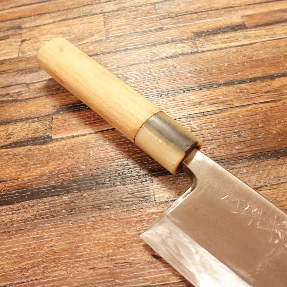 Yoshimori Deba Knife, Sharpened, White Water Buffalo Handle, Yoshimori Work, Hagane, Single Bevel, 155mm