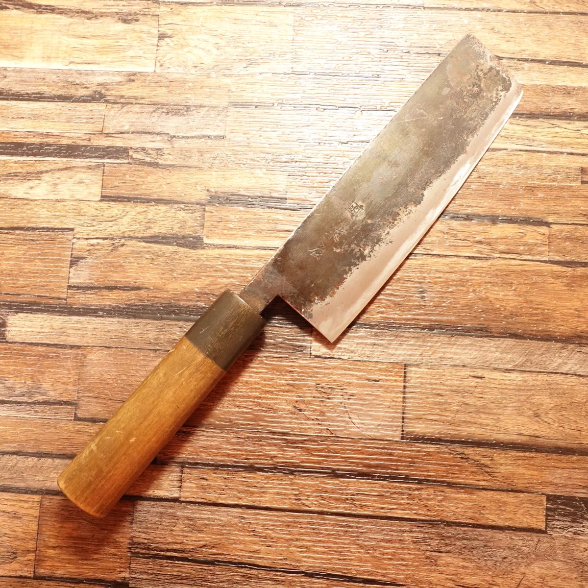 Izutsuki Kiya Nakiri Knife, Sharpened, Water Buffalo Handle, Yasuki Blue Steel, Kuro-Uchi, 160mm