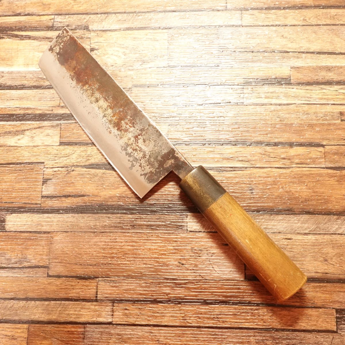 Izutsuki Kiya Nakiri Knife, Sharpened, Water Buffalo Handle, Yasuki Blue Steel, Kuro-Uchi, 160mm