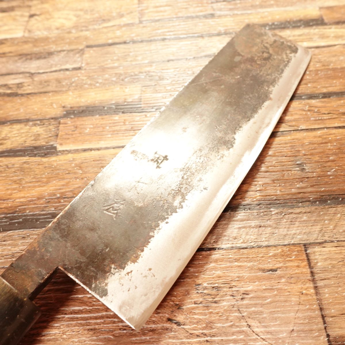 Izutsuki Kiya Nakiri Knife, Sharpened, Water Buffalo Handle, Yasuki Blue Steel, Kuro-Uchi, 160mm